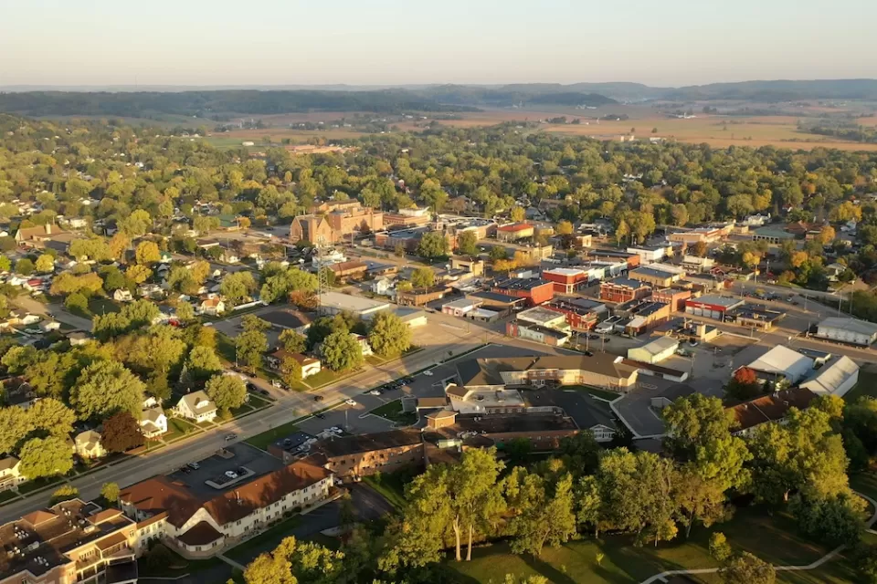 Aerial view of small town of Sparta, Wisconsin.